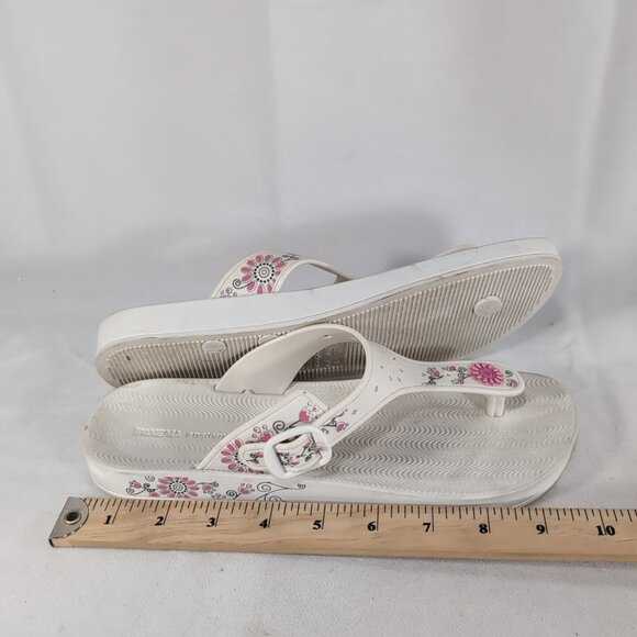 Grendene Ipanema Womens 9 38 White Floral Sandals Flip Flops Thong Pink Anatomic - Picture 12 of 12